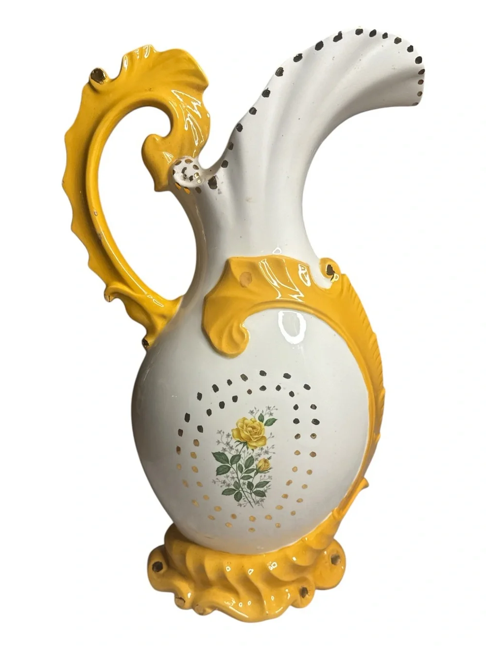 Yellow and White Decorative Floral Ceramic Pitcher - Home Accents